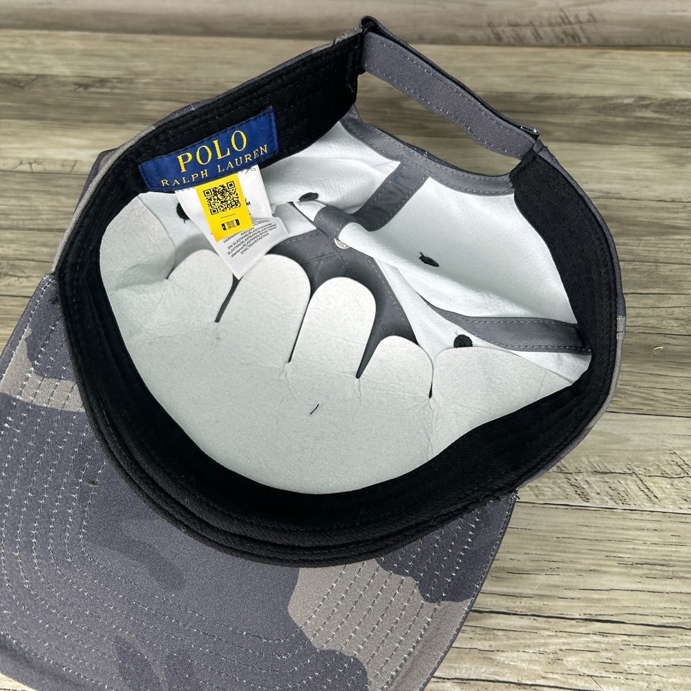 Polo Ralph Lauren Stretch Twill Camo Performance Ball Cap Hat Black Gray - Picture 7 of 8